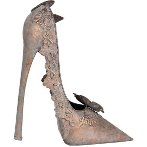 Zapato Decorativo Clayre & Eef 6Y5846 – Zapato Stiletto Antiguo de Metal Acabado Antiguo Color Cobre 32x12x36cm