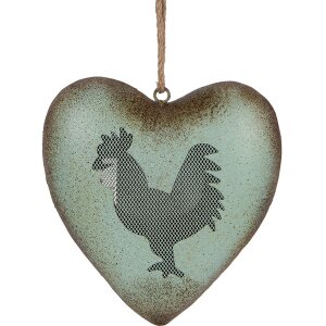 Adorno decorativo de corazón Clayre & Eef con motivo de gallo Verde Marrón 23x7x23 cm Estilo rústico