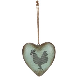 Adorno decorativo de corazón Clayre & Eef con motivo de gallo Verde Marrón 23x7x23 cm Estilo rústico