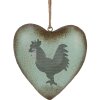 Adorno decorativo de corazón Clayre & Eef con motivo de gallo Verde Marrón 23x7x23 cm Estilo rústico
