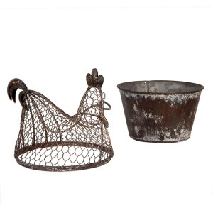 Clayre & Eef Gallo decorativo de metal estilo rústico marrón gris 39x39x25 cm