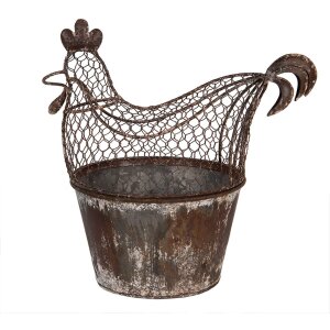 Clayre & Eef Gallo decorativo de metal estilo rústico marrón gris 39x39x25 cm