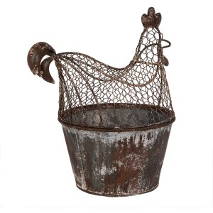Clayre & Eef Gallo decorativo de metal estilo rústico marrón gris 39x39x25 cm