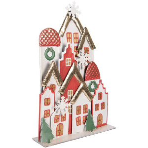 Clayre & Eef Conjunto de casas navideñas de metal blanco, rojo y dorado 30x8x46 cm