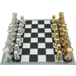 Mauro Ferretti Juego de ajedrez Blanco/Negro 50,5x50,5x14 cm