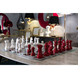 Mauro Ferretti Juego de ajedrez rojo blanco 61x61x14 cm