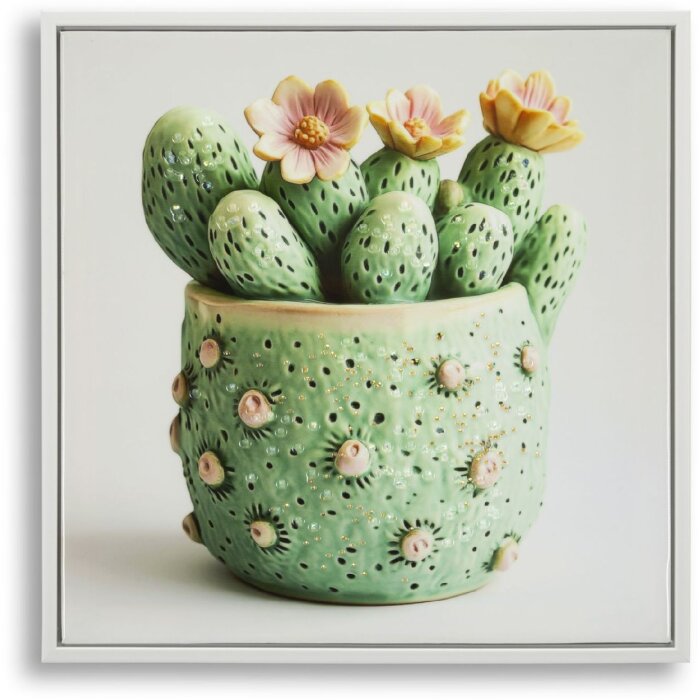 Mauro Ferretti Cuadro lienzo con marco, jarrón cactus 40x2,8x40 cm