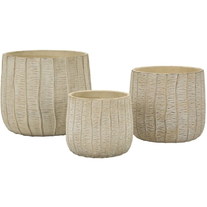 Mauro Ferretti Set de macetas Flocke 3 piezas 30,5x27 / 25x22,2 / 19,5x18 cm crema