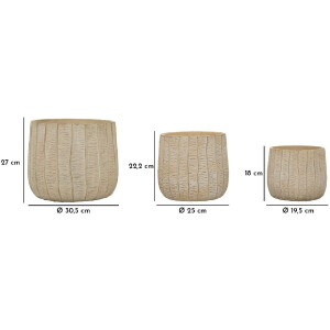 Mauro Ferretti Set de macetas Flocke 3 piezas 30,5x27 / 25x22,2 / 19,5x18 cm crema