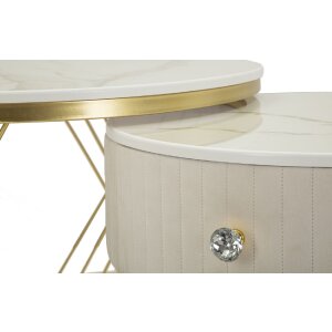 Mauro Ferretti Mesas de Centro Votix Juego de 2 Crema Dorado 70x48 50x43,5 cm