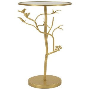 Mauro Ferretti Mesa Auxiliar Pájaros Ø 38x60 cm dorado Vidrio Hierro Estructura de ramas