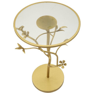Mauro Ferretti Mesa Auxiliar Pájaros Ø 38x60 cm dorado Vidrio Hierro Estructura de ramas
