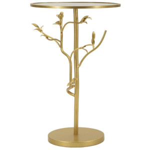 Mauro Ferretti Mesa Auxiliar Pájaros Ø 38x60 cm dorado Vidrio Hierro Estructura de ramas
