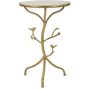 Mauro Ferretti Mesa Auxiliar Pájaros Mármol Ø 38x60 cm dorado blanco
