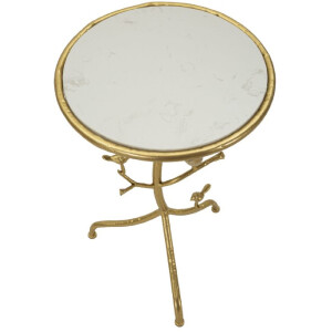 Mauro Ferretti Mesa Auxiliar Pájaros Mármol Ø 38x60 cm dorado blanco
