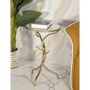 Mauro Ferretti Mesa Auxiliar Pájaros Mármol Ø 38x60 cm dorado blanco