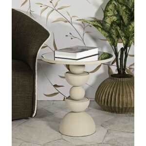 Mauro Ferretti Mesa Auxiliar Düne con Tablero de Espejo Ø 45x49,5 cm crema