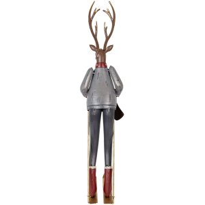 Clayre & Eef Figura decorativa ciervo con esquíes gris marrón rojo 65 cm
