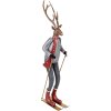 Clayre & Eef Figura decorativa ciervo con esquíes gris marrón rojo 65 cm
