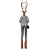 Clayre & Eef Figura decorativa ciervo con esquíes gris marrón rojo 65 cm