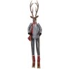 Clayre & Eef Figura decorativa ciervo con esquíes gris marrón rojo 65 cm