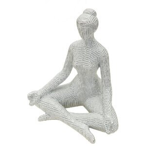 Figura decorativa Donnina Yoga Plata Poliresina Blanca 20,5x15,5x23 cm