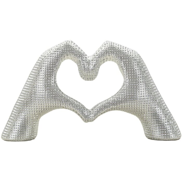 Escultura Lover Silver de poliresina plateada 25x7.5x13.5 cm manos forma de corazón