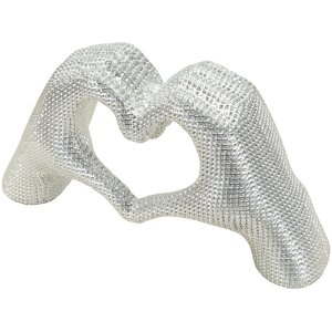 Escultura Lover Silver de poliresina plateada 25x7.5x13.5 cm manos forma de corazón