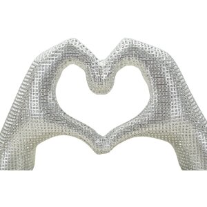 Escultura Lover Silver de poliresina plateada 25x7.5x13.5 cm manos forma de corazón