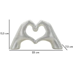Escultura Lover Silver de poliresina plateada 25x7.5x13.5 cm manos forma de corazón