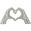 Escultura Lover Silver de poliresina plateada 25x7.5x13.5 cm manos forma de corazón