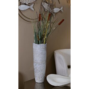 Mauro Ferretti Florero con apariencia de madera Ø 19x55 cm blanco roto