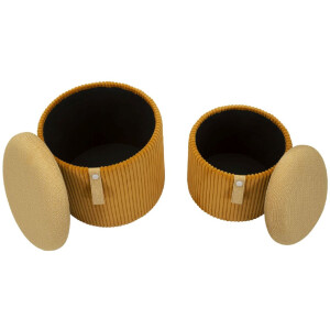 Bolzano Set de pufs con almacenaje mostaza 2 piezas Ø38x38cm Ø32x28cm poliéster MDF