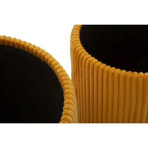 Bolzano Set de pufs con almacenaje mostaza 2 piezas Ø38x38cm Ø32x28cm poliéster MDF