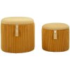Bolzano Set de pufs con almacenaje mostaza 2 piezas Ø38x38cm Ø32x28cm poliéster MDF