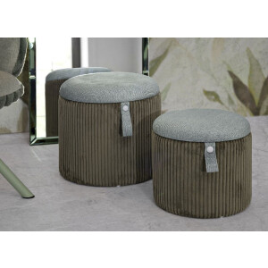 Bolzano Set de pufs 2 piezas verde Ø38x38 cm y Ø32x28 cm con almacenaje