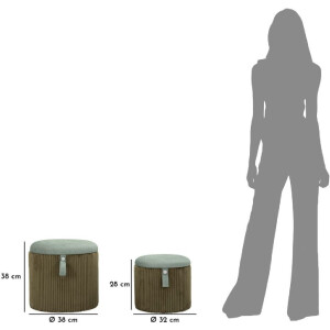 Bolzano Set de pufs 2 piezas verde Ø38x38 cm y Ø32x28 cm con almacenaje