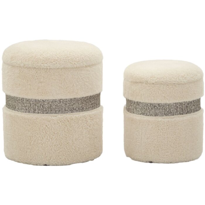 Saint-Moritz Set de pufs 2 piezas crema 40x47 cm y 32x38 cm con almacenaje