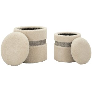 Saint-Moritz Set de pufs 2 piezas crema 40x47 cm y 32x38 cm con almacenaje