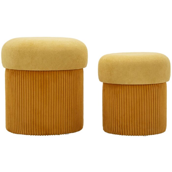Aspen Set de puffs con almacenaje mostaza 2 piezas Ø42x44 / Ø35x37 cm terciopelo