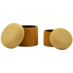 Aspen Set de puffs con almacenaje mostaza 2 piezas Ø42x44 / Ø35x37 cm terciopelo