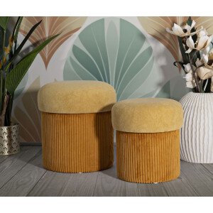 Aspen Set de puffs con almacenaje mostaza 2 piezas Ø42x44 / Ø35x37 cm terciopelo