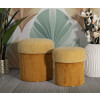 Aspen Set de puffs con almacenaje mostaza 2 piezas Ø42x44 / Ø35x37 cm terciopelo