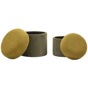 Aspen Set de pufs con almacenaje verde 2 piezas Ø42x44cm Ø35x37cm poliéster terciopelo