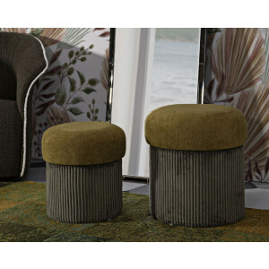 Aspen Set de pufs con almacenaje verde 2 piezas Ø42x44cm Ø35x37cm poliéster terciopelo