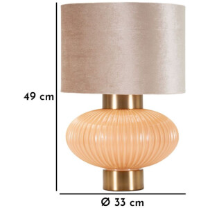 Lámpara de mesa Perly Ø33x49 cm Vidrio Hierro Tela Nácar Dorado E27 máx 40W