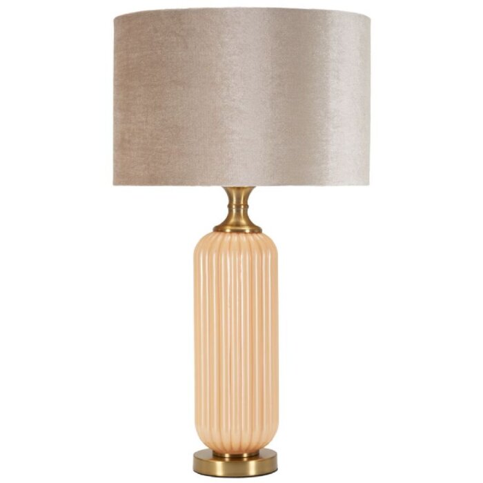Perly Lámpara de mesa base de cristal acanalada pantalla de tela nácar dorado ø35,5x64cm E27