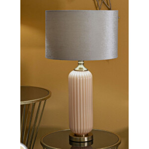 Perly Lámpara de mesa base de cristal acanalada pantalla de tela nácar dorado ø35,5x64cm E27