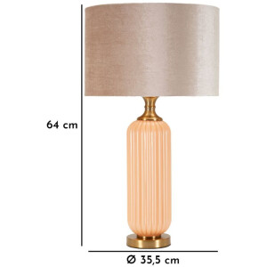 Perly Lámpara de mesa base de cristal acanalada pantalla de tela nácar dorado ø35,5x64cm E27