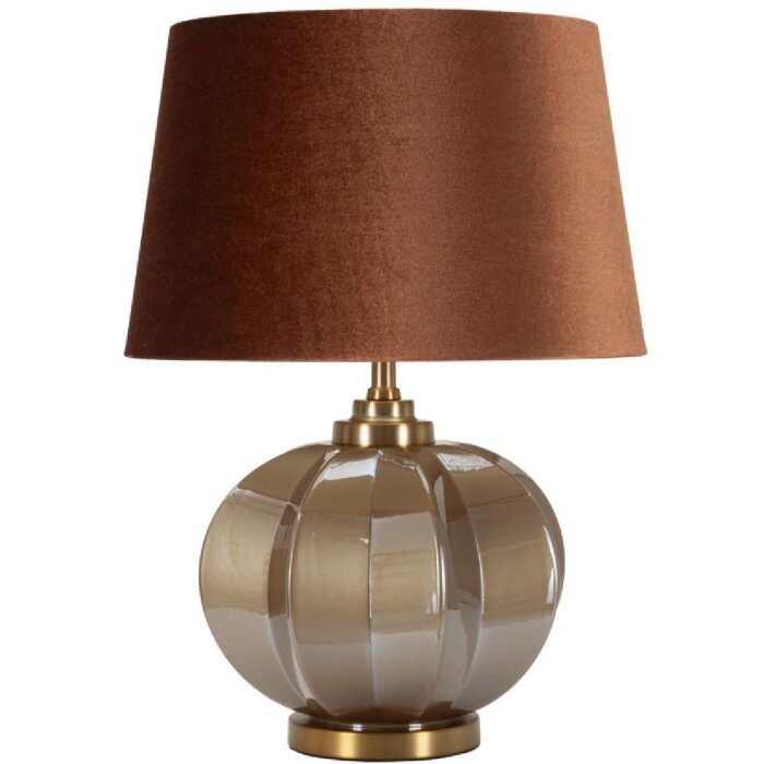 Praga Lámpara de Mesa Vidrio Hierro Tela Marrón Dorado 40,5x57cm E27 40W